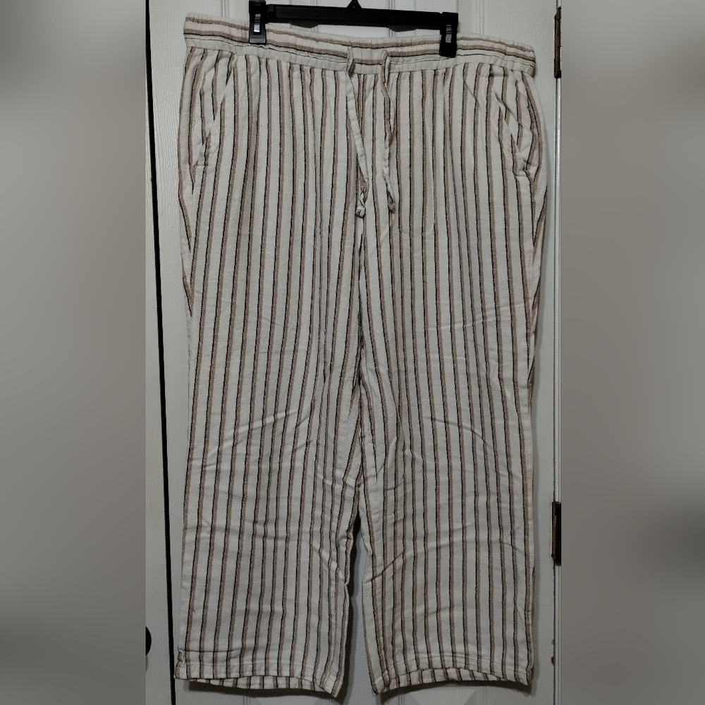 Old Navy Women's Size XL Cream and Brown Striped Linen Trousers
